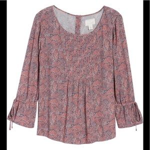 Printed Tie Sleeve Button Back